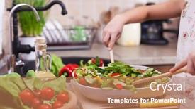  Presentation with salad - Beautiful PPT layouts featuring little girl mixing the chopped vegetables into a salad - working with two wooden spoons closeup on hands shallow depth backdrop and a coral colored foreground