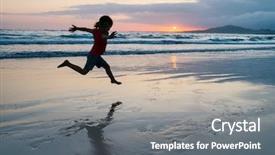  Presentation with girl running on the beach clouds - PPT theme consisting of family problems concept sad boy and abusing parents background and a gray colored foreground
