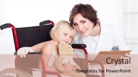  Presentation with caring - Slides with handicap children - caring nurse and smiling little background and a coral colored foreground