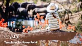  Presentation with safari - Colorful presentation theme enhanced with little-girl-on-african-safari backdrop and a tawny brown colored foreground