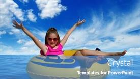  Presentation with sea water - Audience pleasing presentation design consisting of little-girl-on-inflatable-ring backdrop and a teal colored foreground