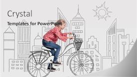  Presentation with city - Cool new slide deck with little-girl-on-monochromatic-city backdrop and a white colored foreground