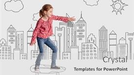  Presentation with city - Amazing PPT theme having little-girl-on-monochrome-city backdrop and a light gray colored foreground
