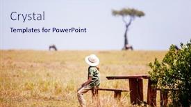  Presentation with safari - Audience pleasing presentation design consisting of little-girl-on-safari-vacation backdrop and a sky blue colored foreground