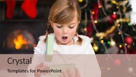  Presentation with holy mass opening - Theme consisting of little girl opening a gift background and a coral colored foreground