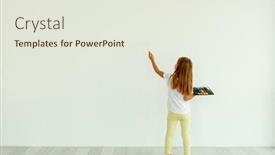  Presentation with painting - Colorful PPT theme enhanced with little-girl-painting-on-white backdrop and a sky blue colored foreground