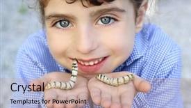  Presentation with silkworm - Slides with silk worfm - little girl palying with silkworm background and a coral colored foreground