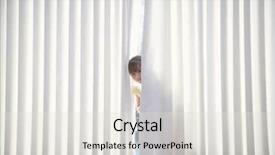  Presentation with curtains - Theme enhanced with little girl peeking from curtain background and a sky blue colored foreground