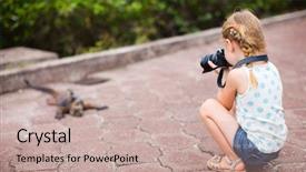 Presentation with marine elevators - PPT theme having little girl photographing marine iguana background and a mint green colored foreground
