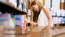  Presentation with public - Slide set featuring little girl picking a book background and a coral colored foreground