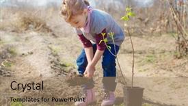  Presentation with tree planting - Presentation design with little girl planting almond tree background and a coral colored foreground
