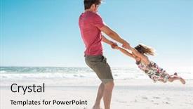  Presentation with copy space - PPT theme enhanced with little girl playing at seaside background and a soft green colored foreground