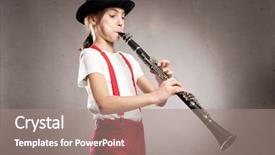  Presentation with clarinet - Presentation design with little girl playing clarinet on a gray background background and a coral colored foreground