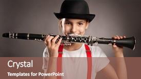  Presentation with clarinet - PPT layouts enhanced with classical music - little girl playing clarinet background and a violet colored foreground