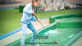  Presentation with children little child girl plays - Presentation theme enhanced with little girl playing golf outdoors background and a seafoam green colored foreground