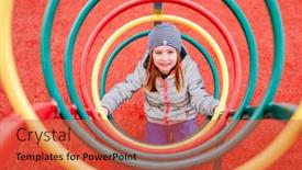  Presentation with metal - Colorful PPT layouts enhanced with little-girl-playing-inside-metal backdrop and a red colored foreground