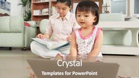  Presentation with nanny - Beautiful PPT theme featuring little girl playing laptop with her mother or nanny on background studying backdrop and a coral colored foreground