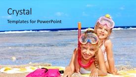  Presentation with girl running on the beach clouds - Colorful PPT layouts enhanced with little girl playing on beach backdrop and a light blue colored foreground