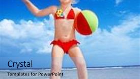  Presentation with beach ball - Audience pleasing presentation theme consisting of little girl playing on beach with ball backdrop and a light blue colored foreground