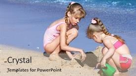  Presentation with beach - Cool new presentation theme with little girl playing on beach backdrop and a soft green colored foreground