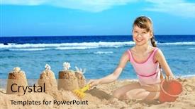  Presentation with girl running on the beach clouds - Theme featuring little girl playing on beach background and a coral colored foreground