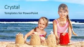  Presentation with girl running on the beach clouds - Slides enhanced with little girl playing on beach background and a  colored foreground