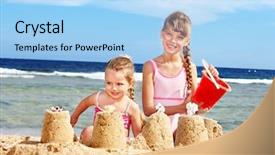  Presentation with beach - Beautiful PPT theme featuring little girl playing on beach backdrop and a light blue colored foreground