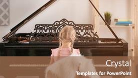  Presentation with piano - PPT theme with little girl playing piano indoors background and a coral colored foreground