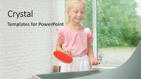  Presentation with sports table tennis - Presentation theme consisting of little girl playing table tennis background and a light gray colored foreground