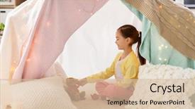  Presentation with tea party - Colorful slide set enhanced with little girl playing tea party backdrop and a lemonade colored foreground