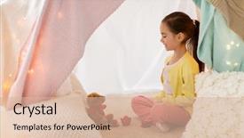  Presentation with tea party - Presentation theme with little girl playing tea party background and a lemonade colored foreground