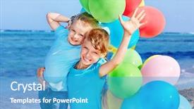  Presentation with balloons - Amazing slide deck having little girl playing with balloons backdrop and a teal colored foreground