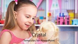  Presentation with pretty girl - Audience pleasing slide set consisting of little girl playing with doll backdrop and a coral colored foreground