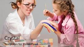  Presentation with mom - PPT theme featuring little girl playing with mom painting her fingers background and a coral colored foreground