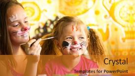  Presentation with sister - Beautiful slide deck featuring little girl playing with painting backdrop and a gold colored foreground