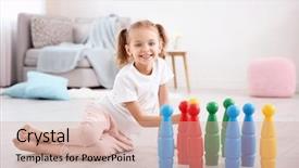  Presentation with children little child girl plays - Colorful theme enhanced with little girl playing with skittle backdrop and a soft green colored foreground