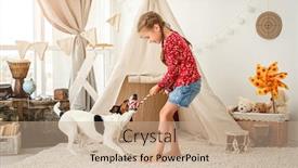  Presentation with fox - PPT theme featuring little-girl-playing-with-smooth background and a coral colored foreground