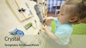  Presentation with children little child girl plays - Cool new PPT layouts with little girl plays on soft backdrop and a soft green colored foreground