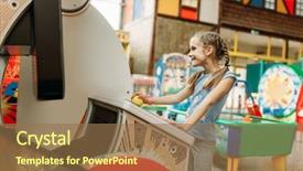  Presentation with video game 3d play games - Cool new PPT layouts with little girl plays on video backdrop and a coral colored foreground