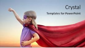  Presentation with girl power - Cool new slide deck with little girl plays superhero backdrop and a light blue colored foreground