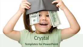  Presentation with children little child girl plays - PPT theme consisting of little girl plays with money background and a  colored foreground