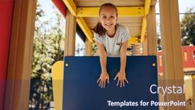  Presentation with playground - PPT theme having little-girl-poses-on-playground background and a navy blue colored foreground