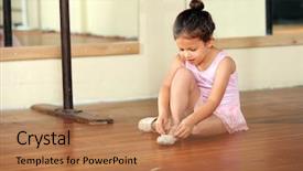  Presentation with anime cute japan cosplay - Presentation design having little girl practicing her ballet background and a coral colored foreground