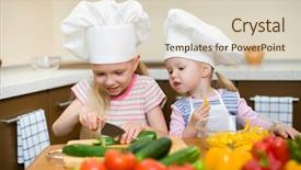  Presentation with healthy food - Amazing PPT layouts having little girl preparing healthy food backdrop and a soft green colored foreground