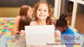  Presentation with daycare - Audience pleasing PPT theme consisting of little-girl-proudly-shows backdrop and a lemonade colored foreground