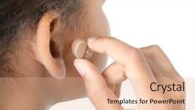 Presentation with hearing aid - PPT theme consisting of little girl putting hearing aid background and a coral colored foreground