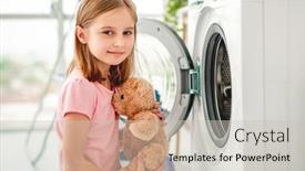  Presentation with machine - Beautiful PPT theme featuring little-girl-putting-toy backdrop and a soft green colored foreground