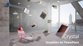  Presentation with girl reading - PPT theme consisting of little-girl-reading-a-book background and a gray colored foreground