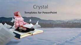  Presentation with girl reading - Presentation theme having little-girl-reading-a-book background and a light gray colored foreground