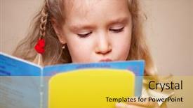  Presentation with girl reading - Beautiful presentation theme featuring little girl reading book portrait close-up backdrop and a yellow colored foreground